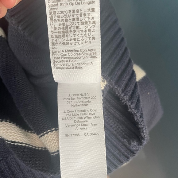 J Crew Men’s Navy Cream Striped 100% Cotton Crew Neck Sweater Size Medium - Picture 9 of 10